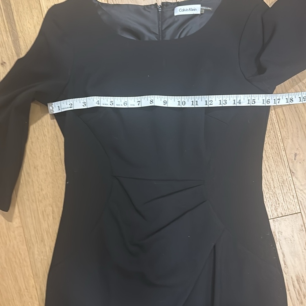 Calvin Klein Black Sheath Dress | Tailored Draped Waist | Minimalist Power Chic - Picture 6 of 8
